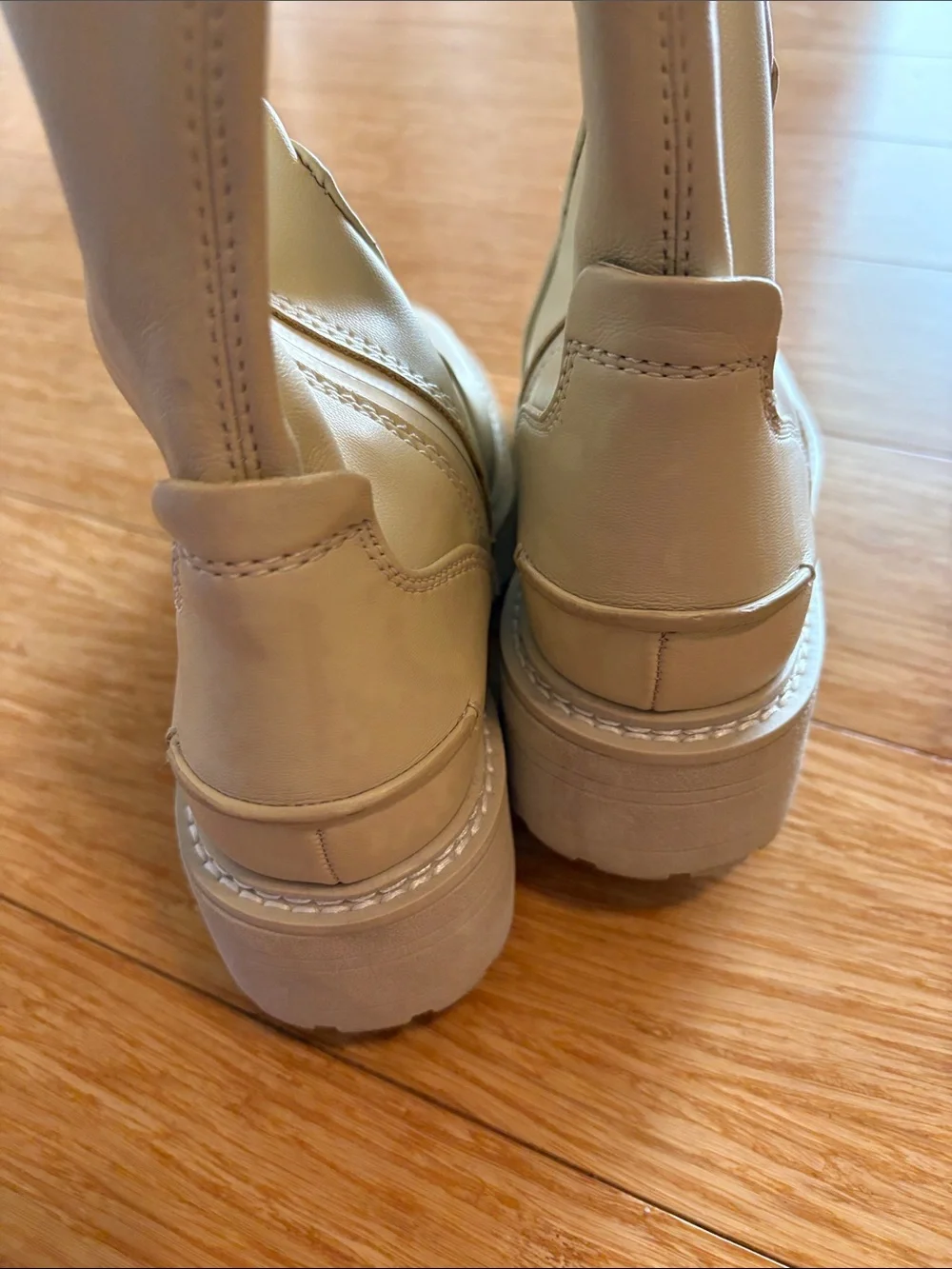 Franco Sarto Fera Cream Over The Knee Lug Sole Boots size 5.5M neutral classic